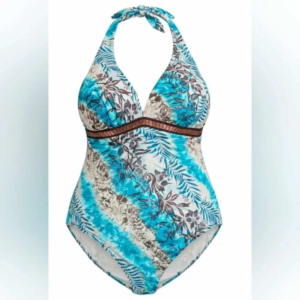 NWT Lane Bryant Venezia Sport Tropical One Piece Halter Swimsuit - Size 20W/2X